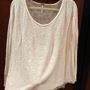 FreePeople cream color raw edge long sleeve pattern front top.